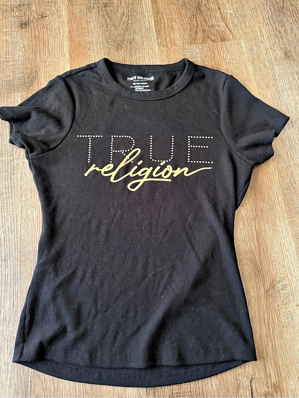 True Religion Rhinestone Script Logo Short Sleeve Tee Black Medium